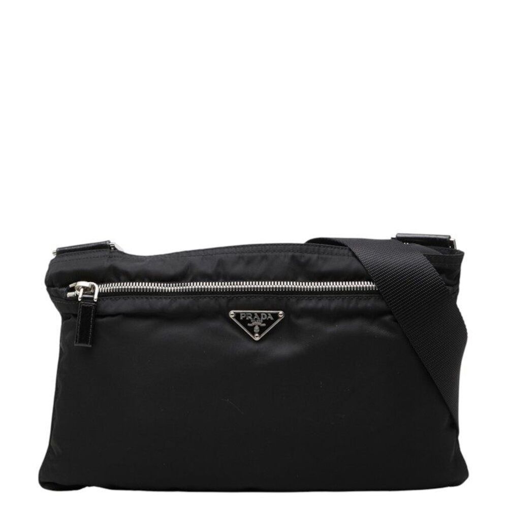 Prada Triangle Logo Plate Nylon Shoulder Bag